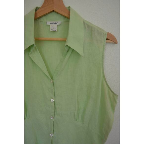 Vintage Lime Green Linen Button Up Collared Tank Size Large - Picture 3 of 5